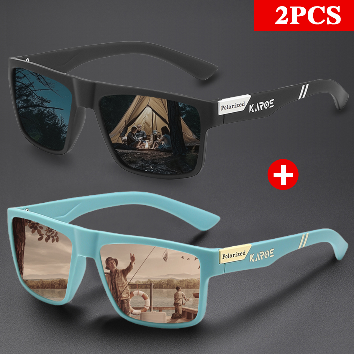 KAROS 2PCS Retro Square Polari - مراجعة Fishing Sunglasses Polarized وسعره