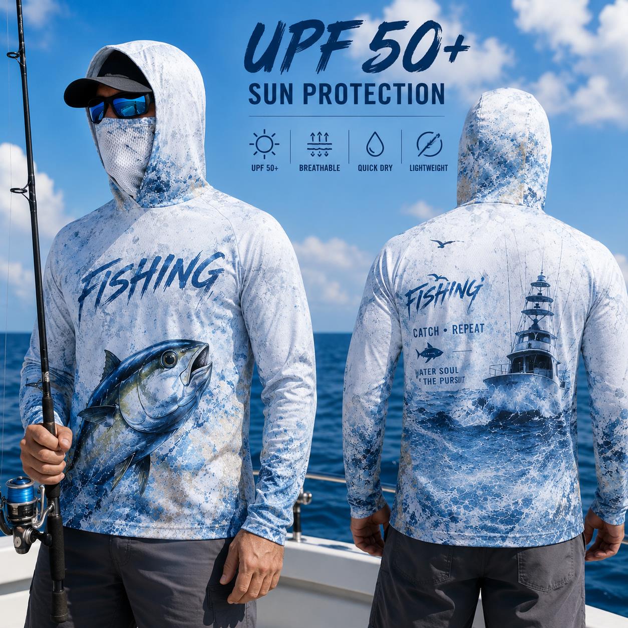 Fishing Hoodie Shirt Men Long  - مراجعة Fishing Hoodie وسعره