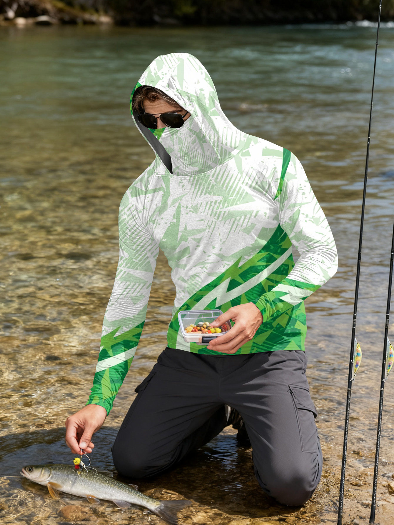 Men's Fishing Hooded Long-Slee - مراجعة Fishing Shirt Uv Protection وسعره