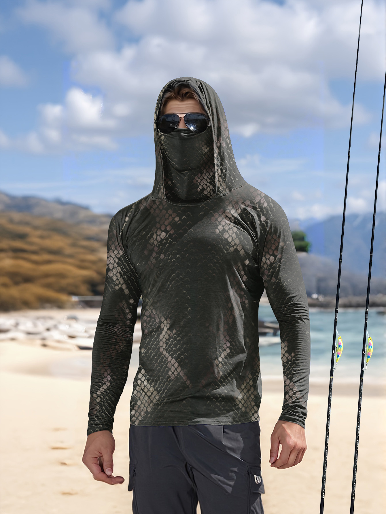 Men's Fishing Hooded Long-Slee - مراجعة Fishing Shirt Uv Protection وسعره