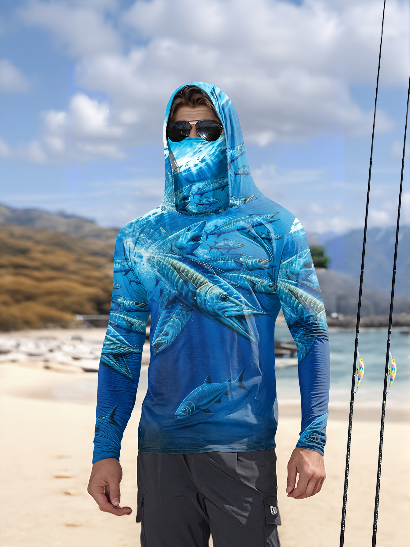 Men Hood Fishing Shirt long sl - مراجعة Fishing Shirt Uv Protection وسعره